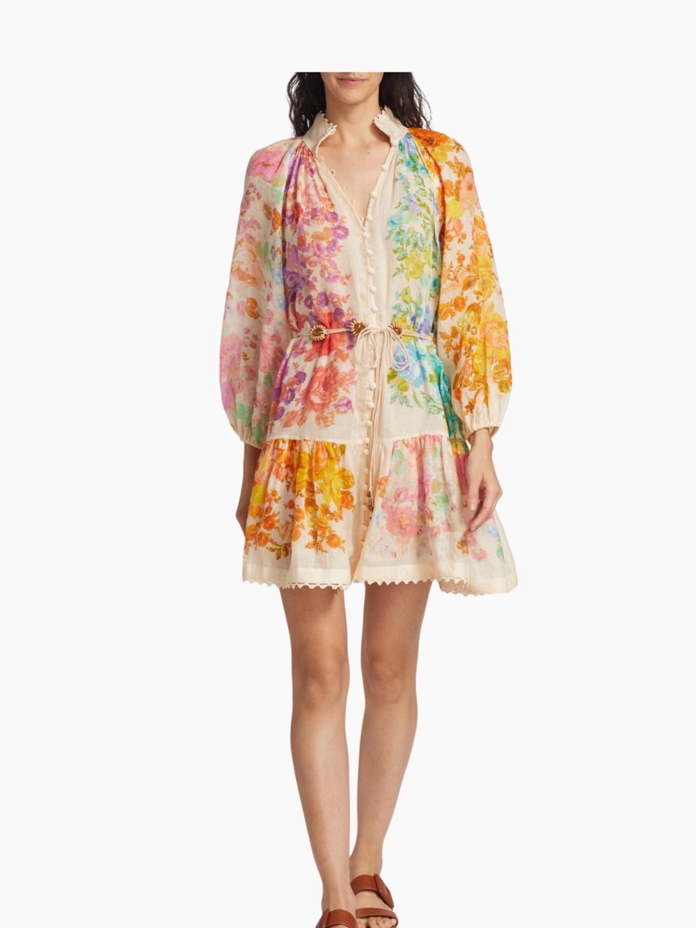 Zimmerman Multicolor Floral Tie-Waist Mini Dress